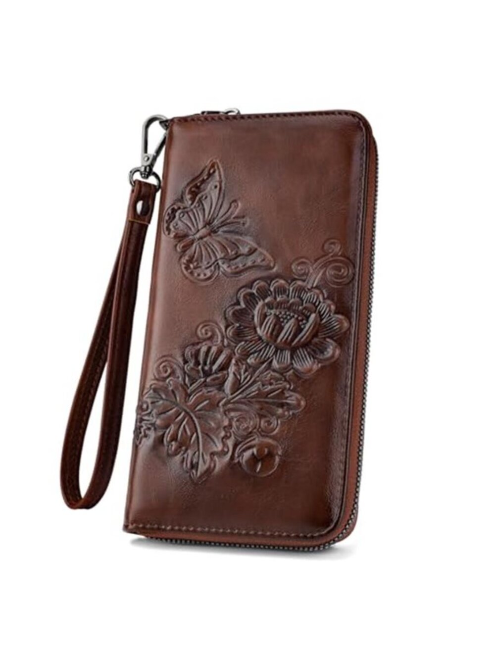 Womens RFID Blocking Wallet Vegan Leather Embossed Floral Wristlet Purse Travel